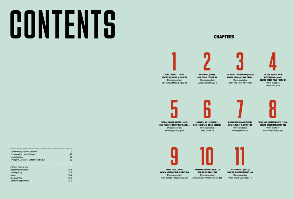 Table of contents with chapter numbers on a light green background