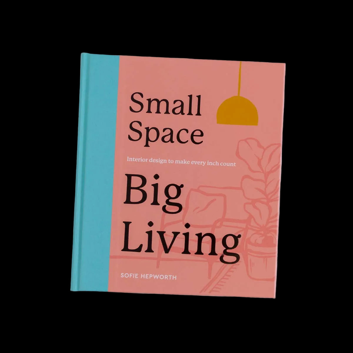Book titled 'Small Space Big Living' on a marble surface