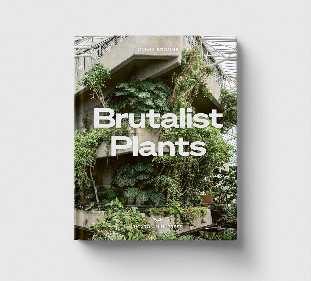 Book cover of 'Brutalist Plants' with a concrete structure and greenery on a white background