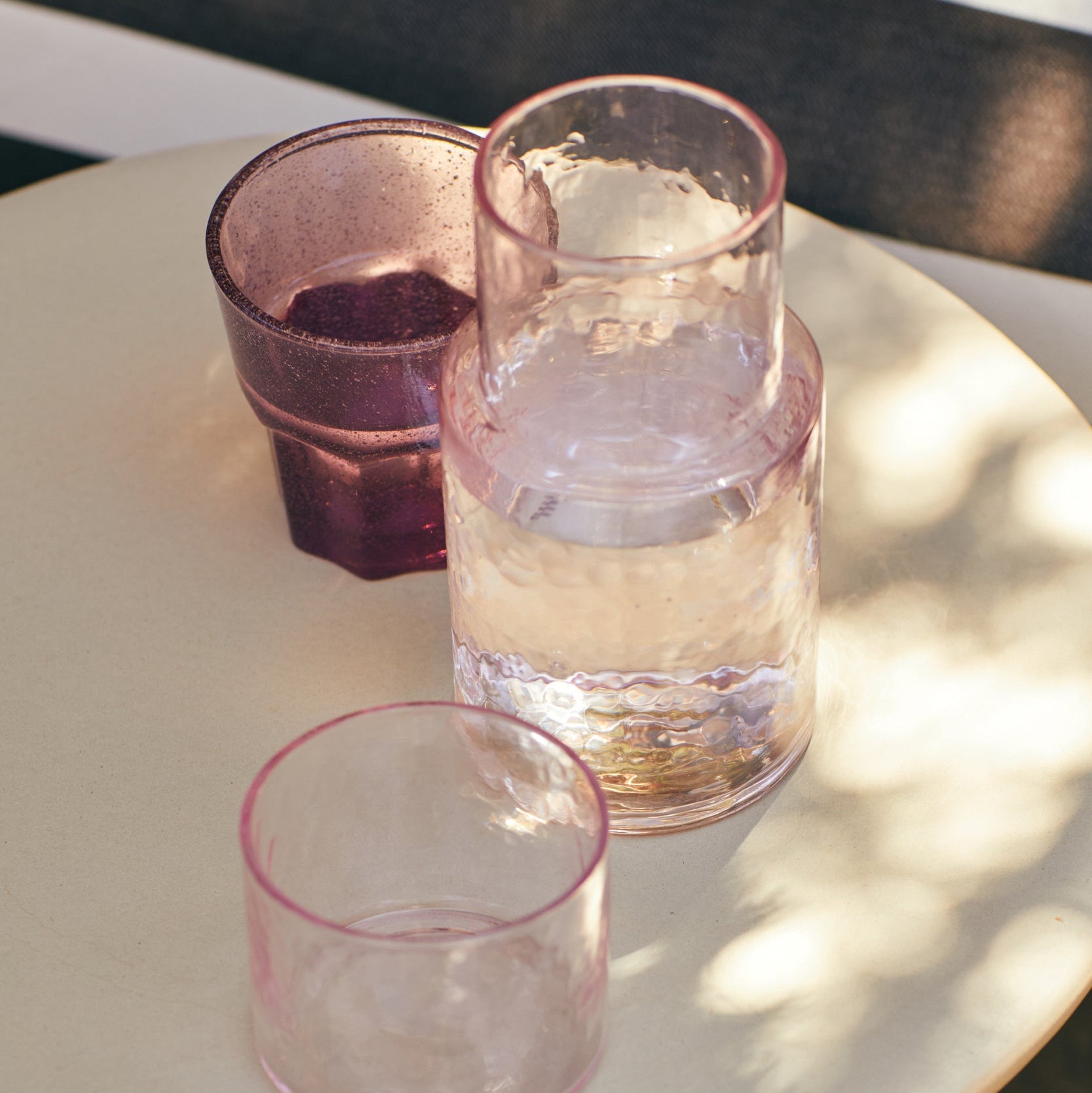 HKLIVING Tube Carafe and glass in Blush, available at mooch-y design store, Cardiff
