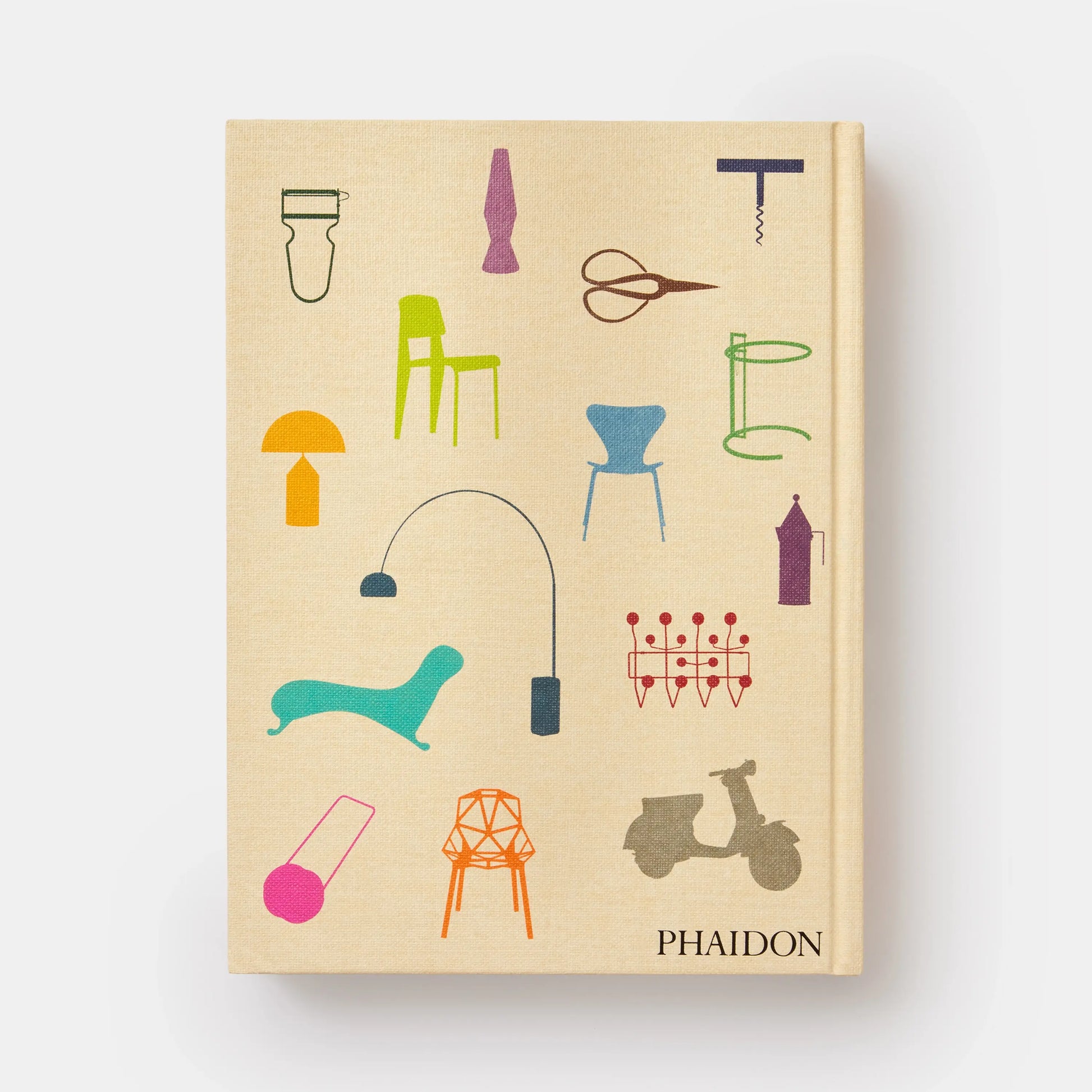 Book cover with colorful illustrations of furniture and objects on a beige background, featuring the Phaidon logo.