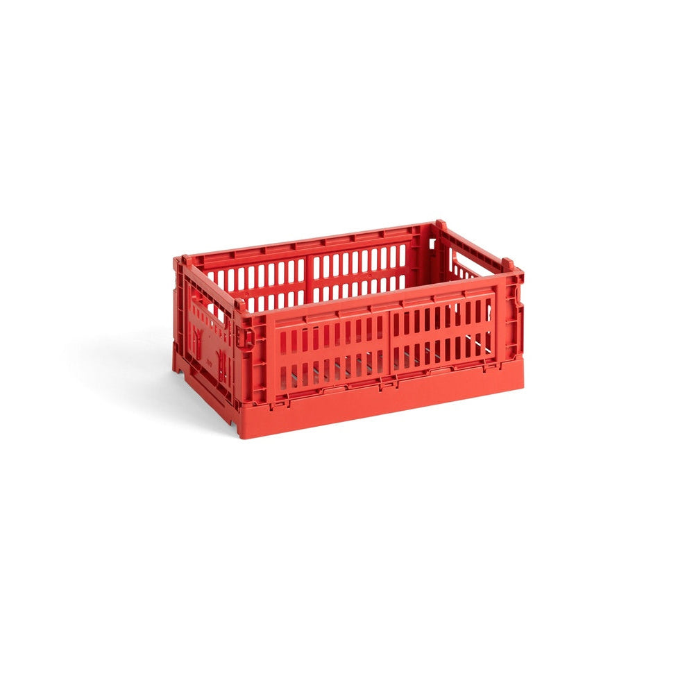 Red plastic crate on a white background