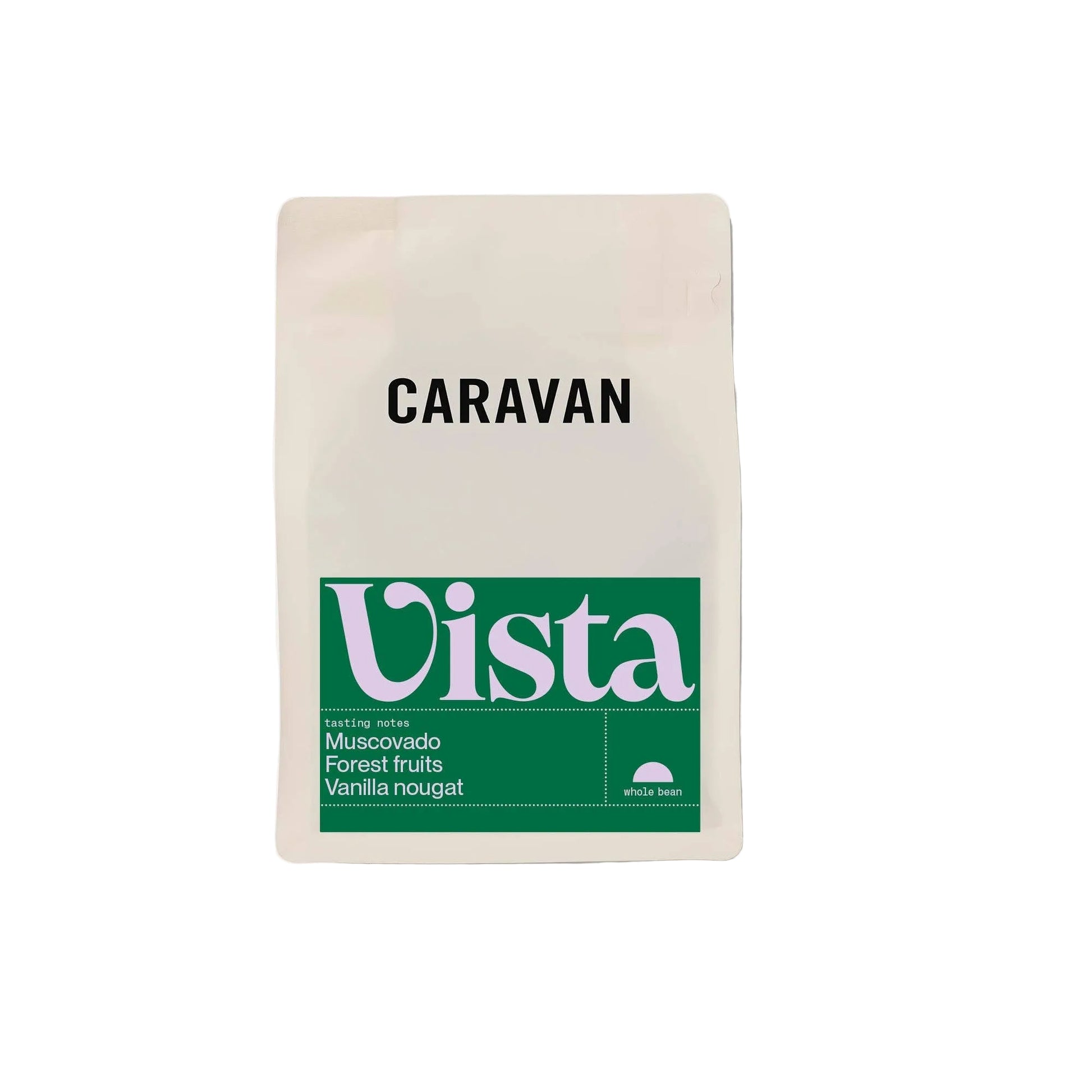 Vista Caravan coffee package on a light gray background