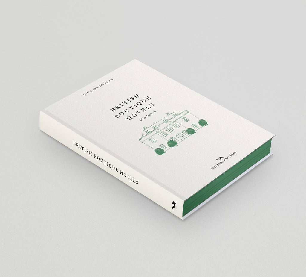 Book titled 'British Boutique Hotels' on a gray background