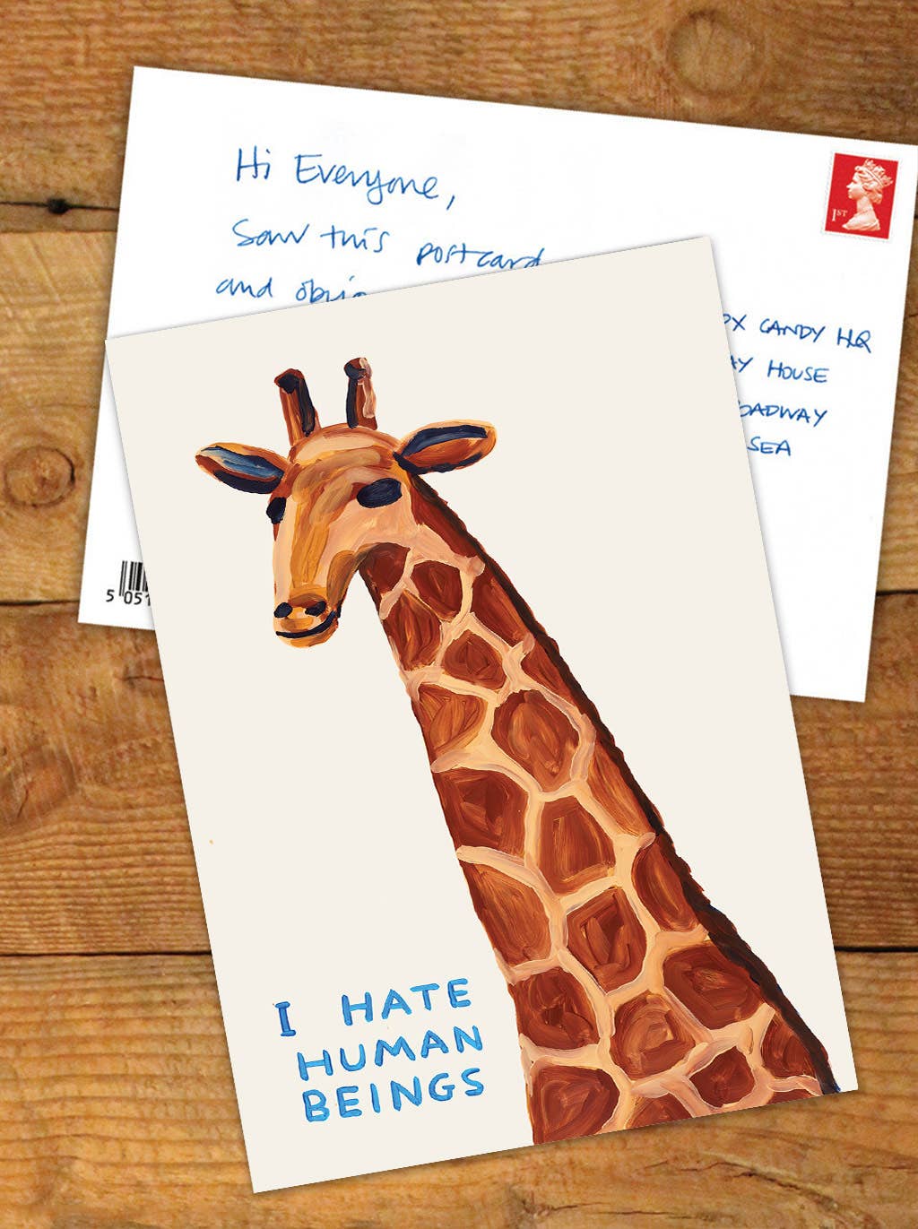Funny A6 Art Postcard By David Shrigley - Hate Human Beings
