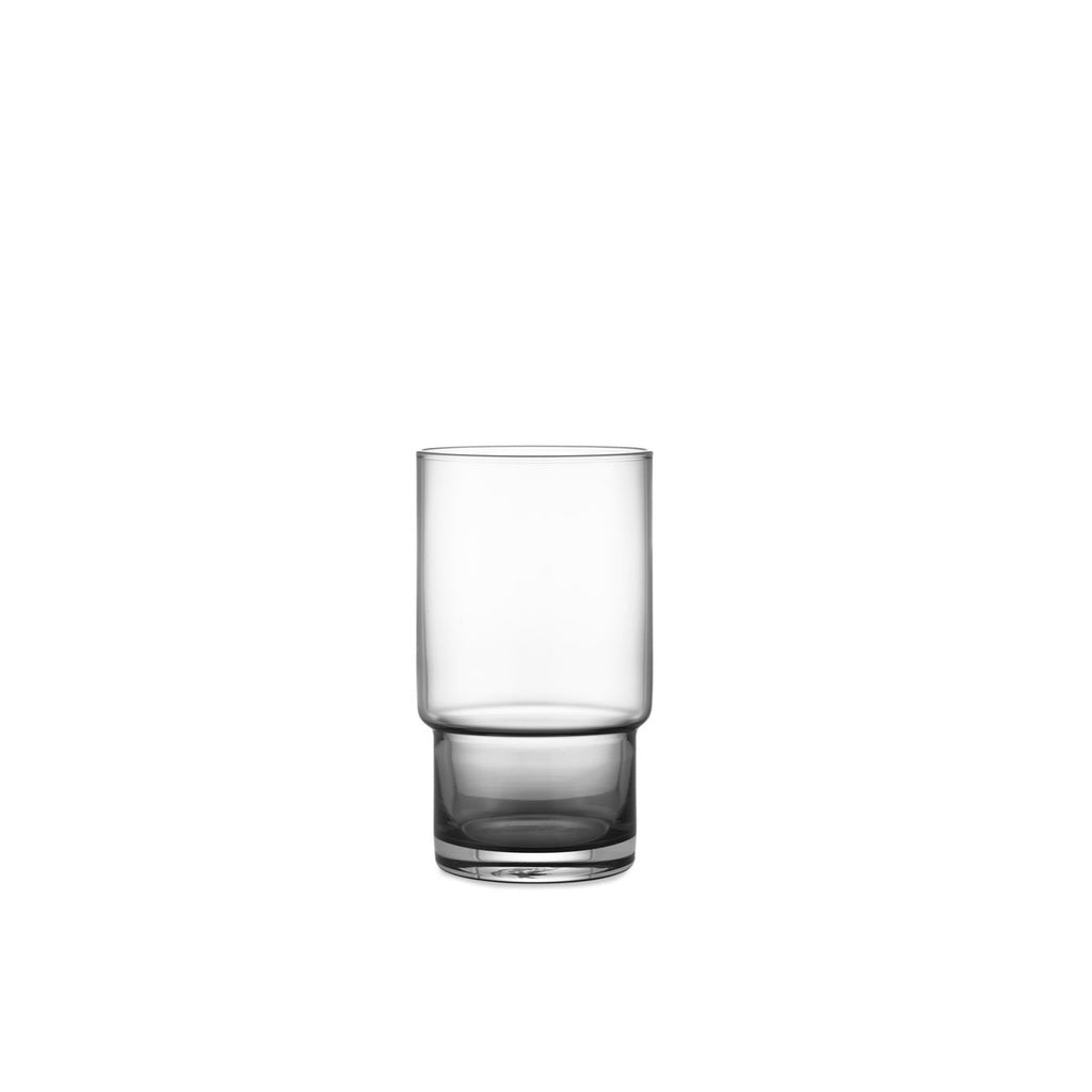 Clear glass tumbler on a white background