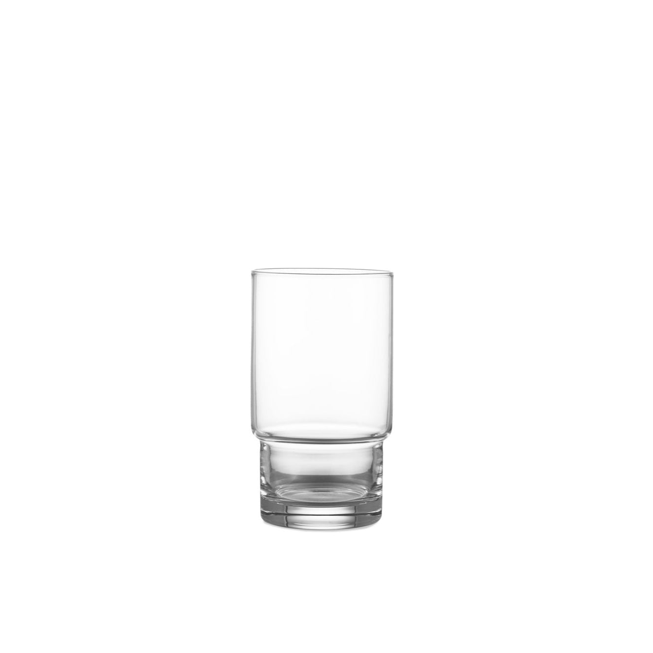 Clear glass tumbler on a white background