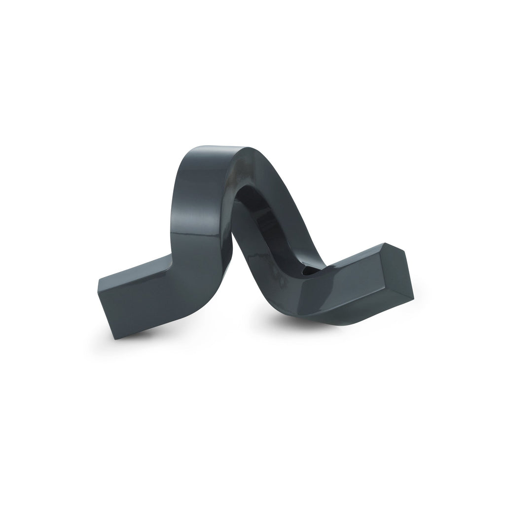 Black, wavy, metallic object on a white background