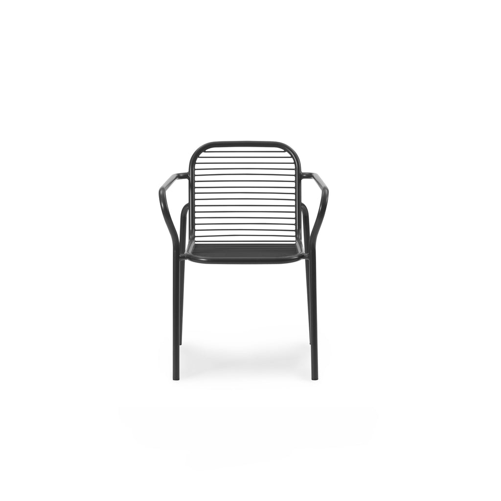 Black chair with armrests on a white background
