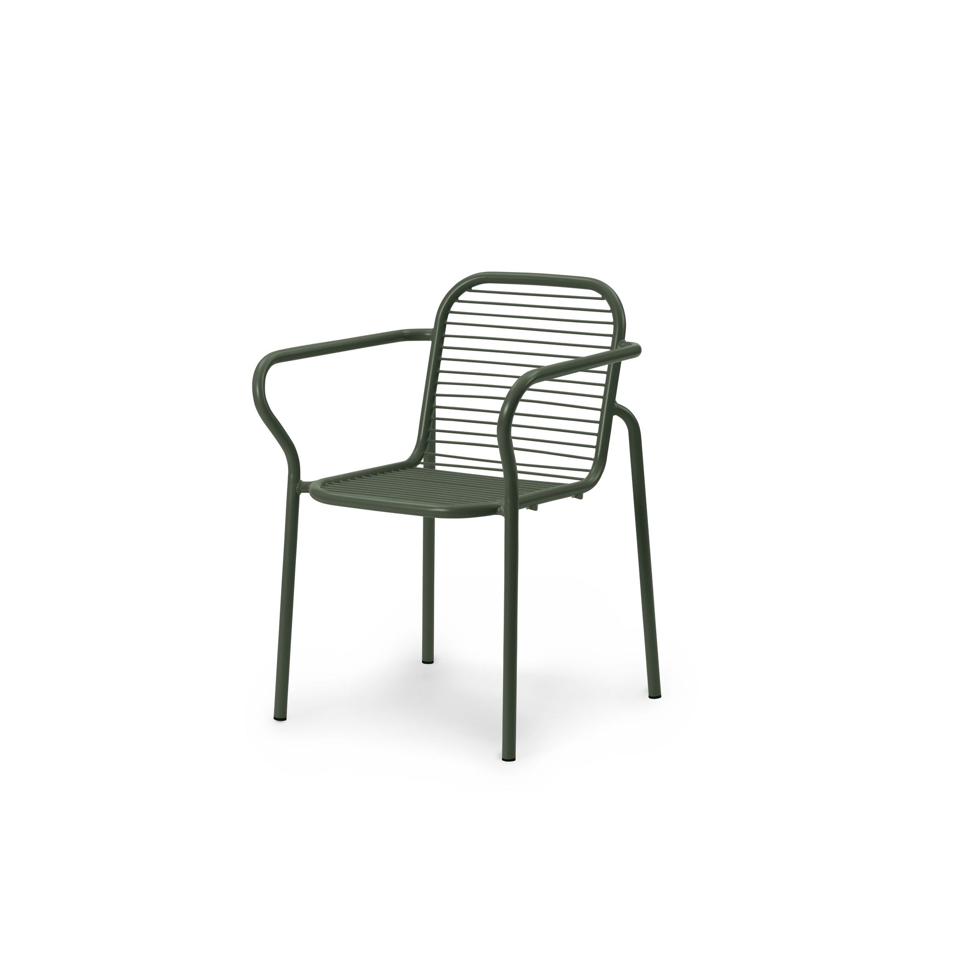 Green metal chair on a white background