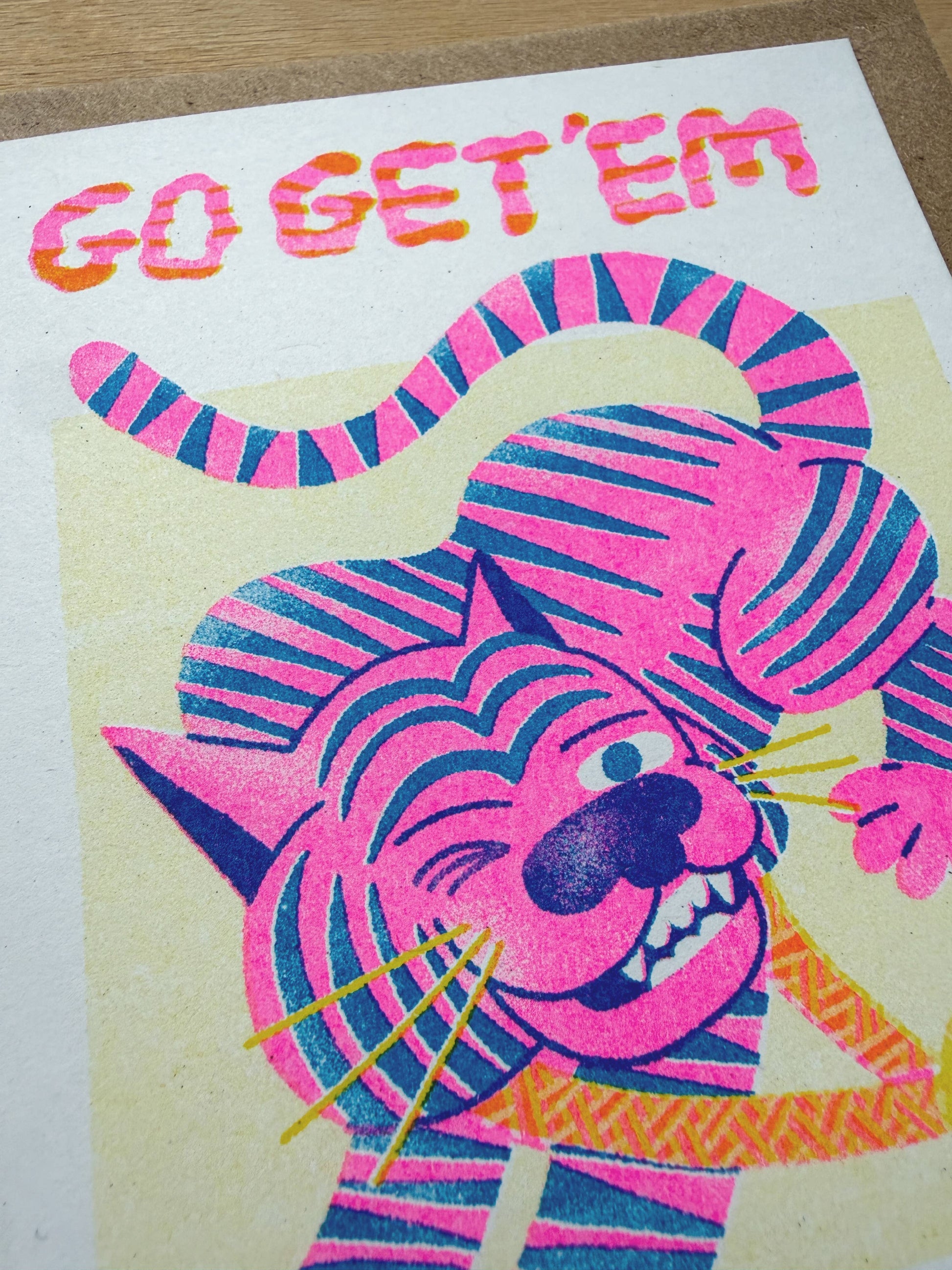 Go Get 'Em Tiger Risograph card