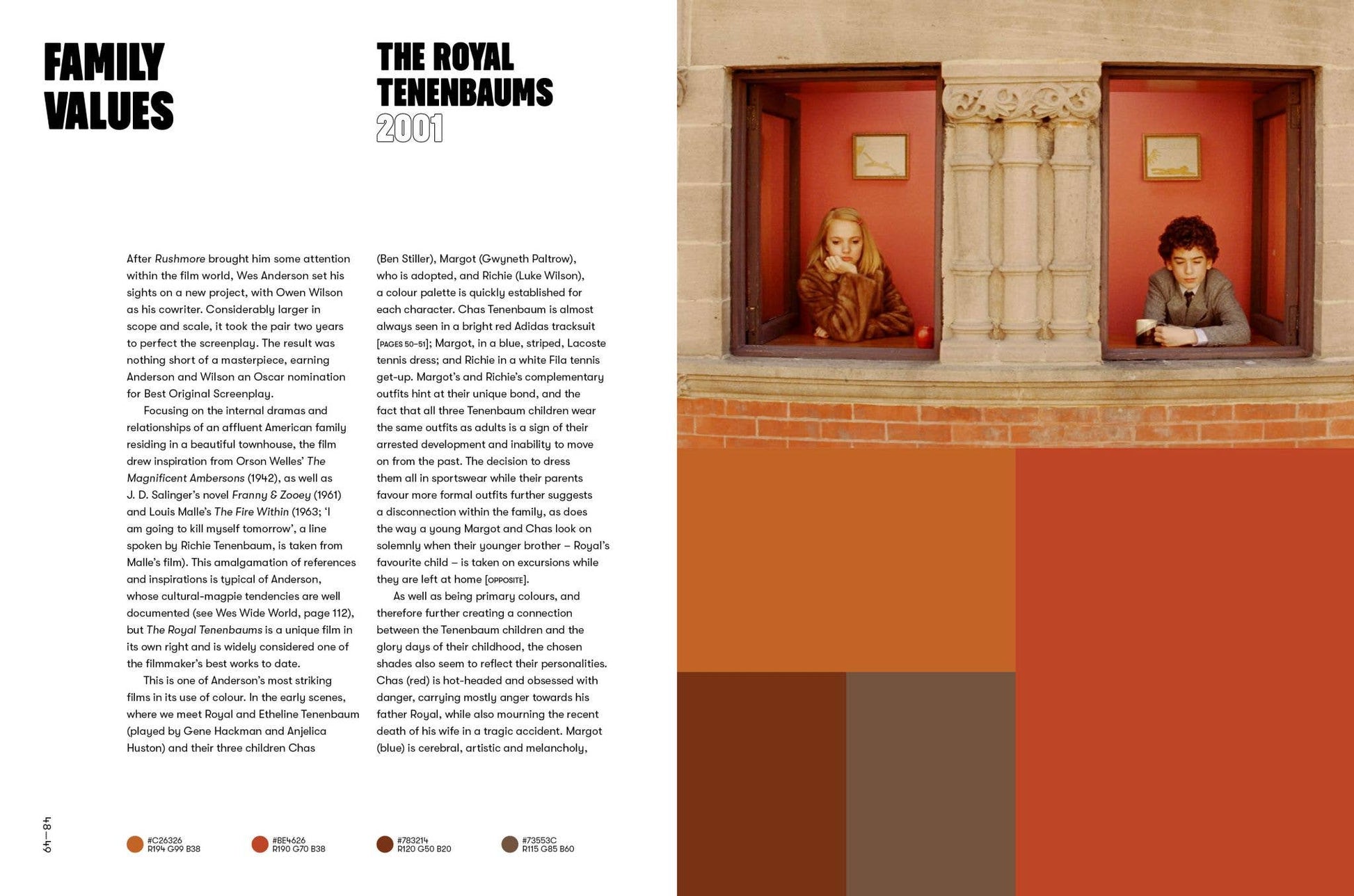 Two people looking out of a window with text on the left about 'The Royal Tenenbaums'.
