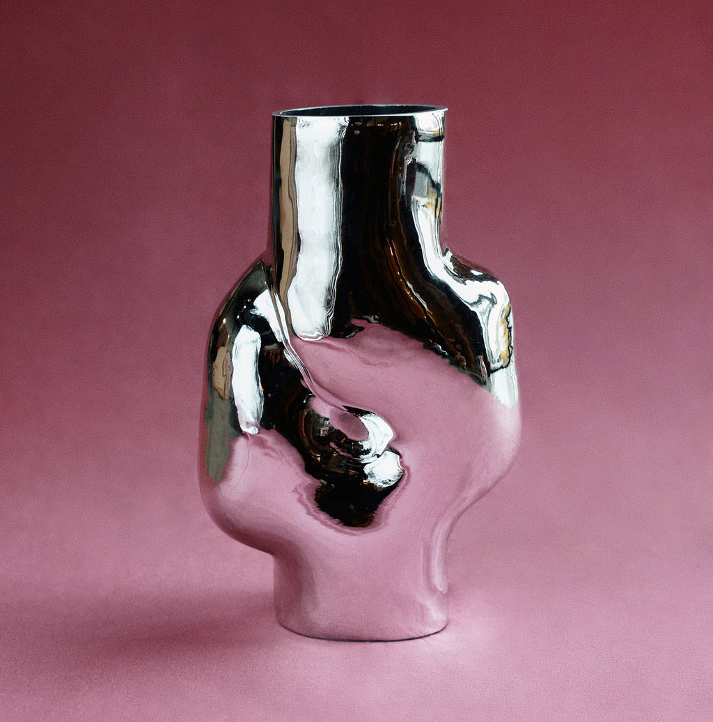 Gleam Glass Vase, Tall, Chrome