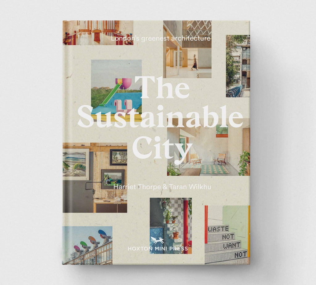 Book cover of 'The Sustainable City' with images of buildings and green spaces on a white background.
