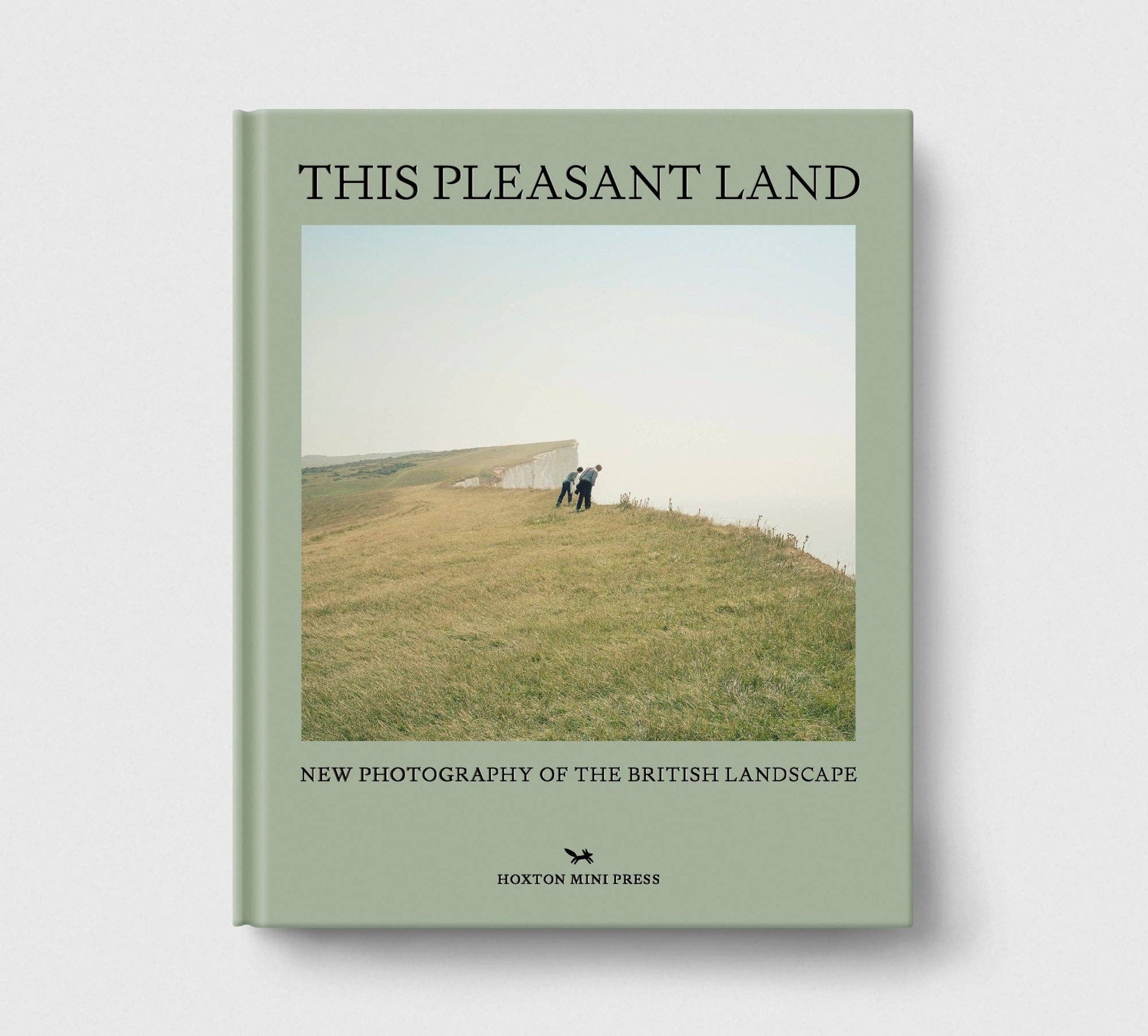 Book titled 'This Pleasant Land' with a cover photo of two people on a hillside.