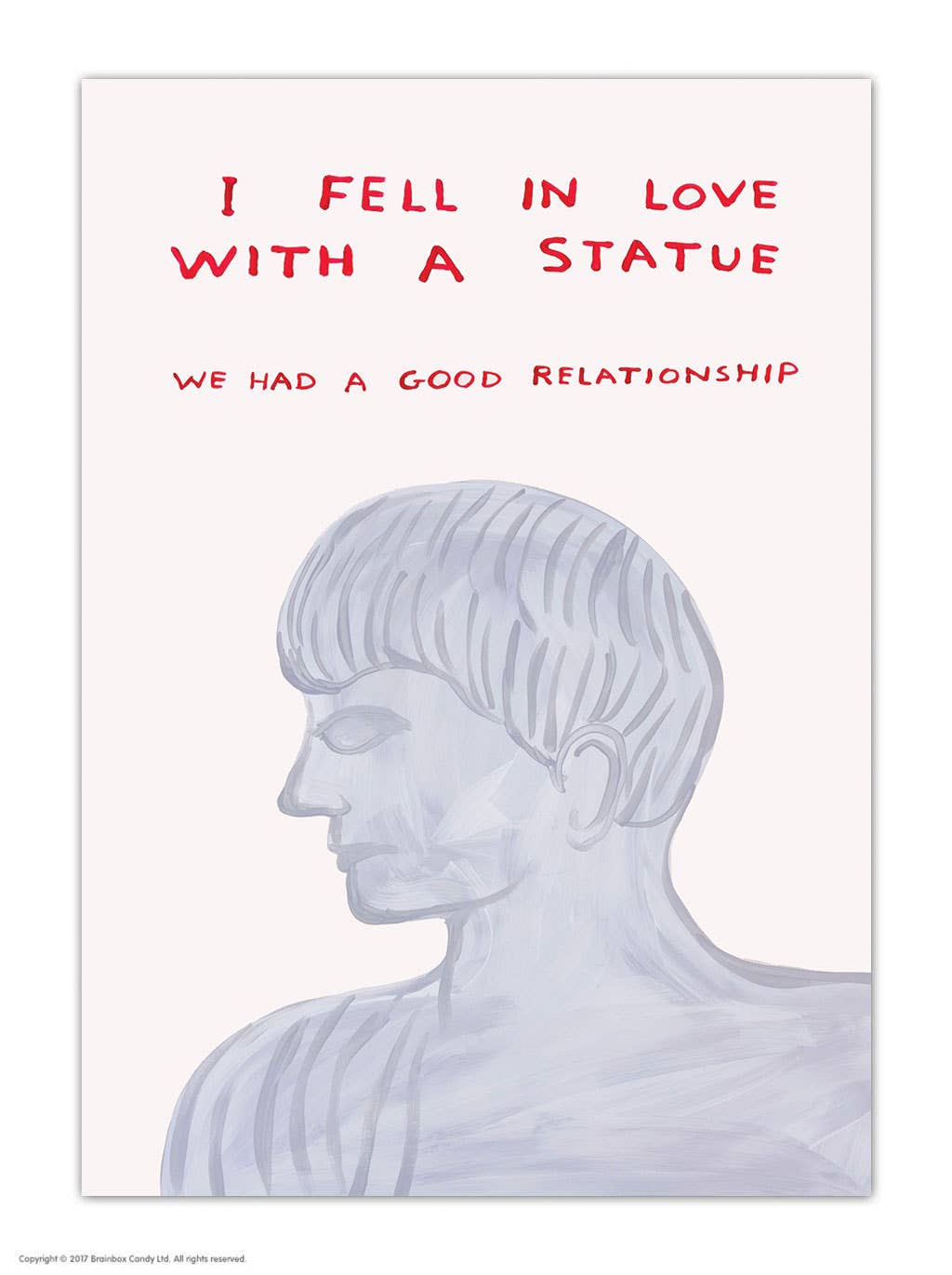 Funny A6 Art Postcard By David Shrigley -In Love With Statue