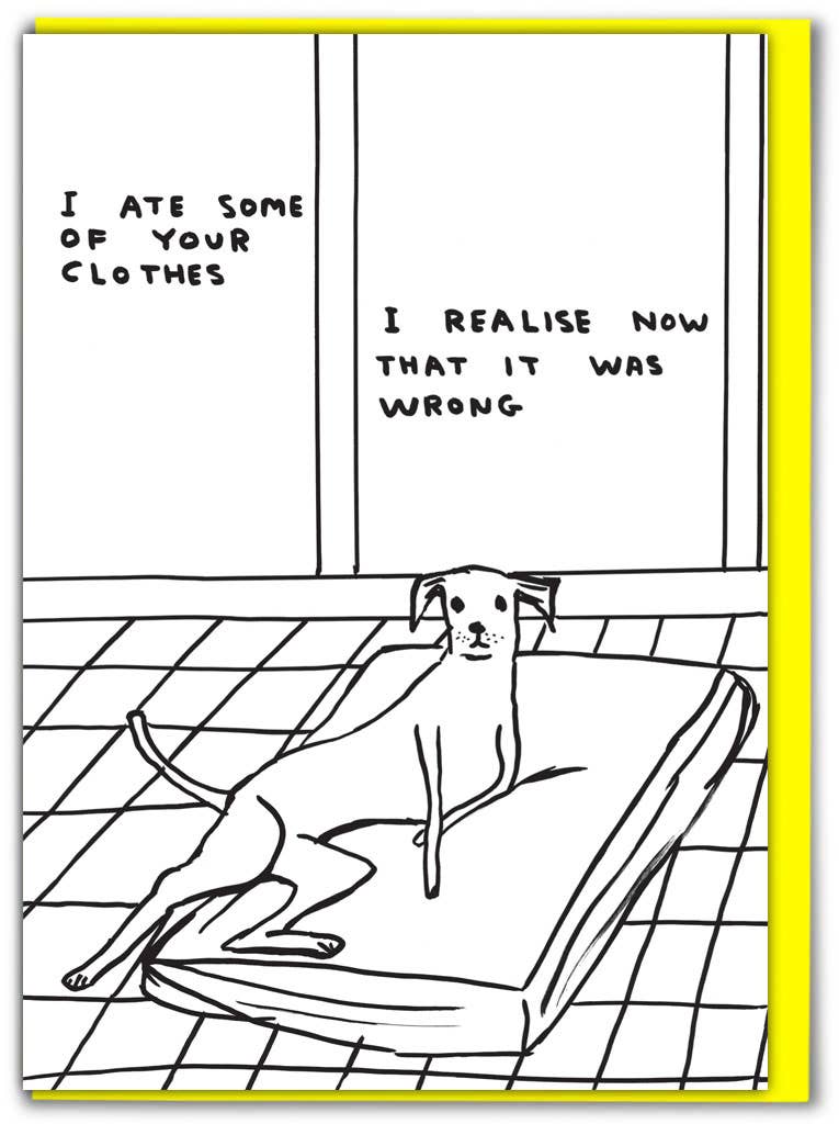 Funny Greetings Card By David Shrigley - Ate Your Clothes