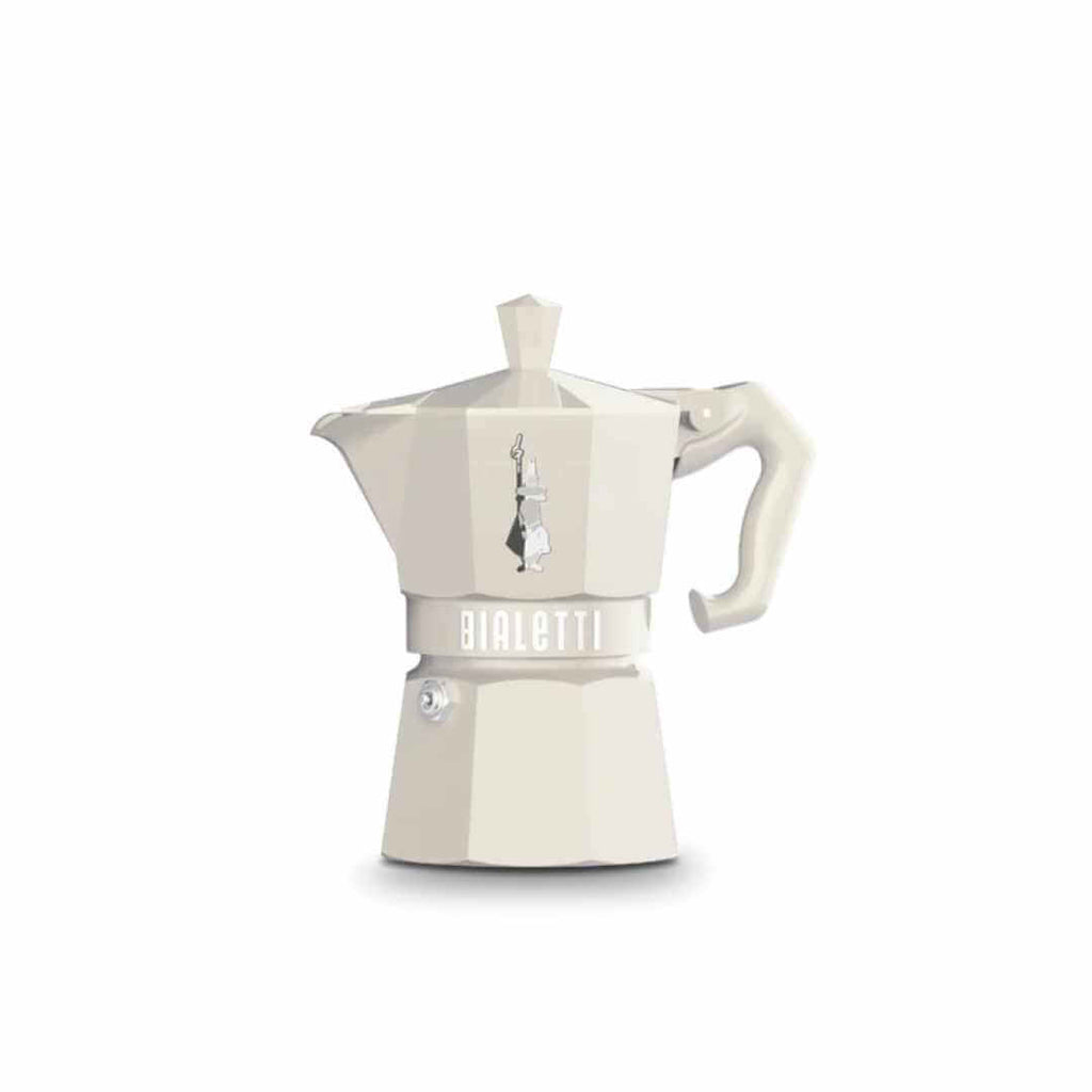 White Bialetti coffee maker on a white background