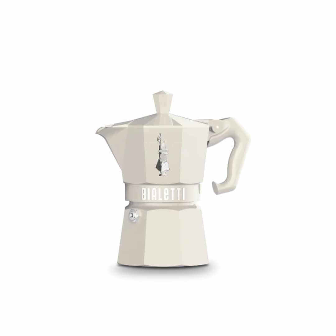 White Bialetti coffee maker on a white background
