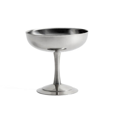 Stainless steel cocktail coupe on a white background