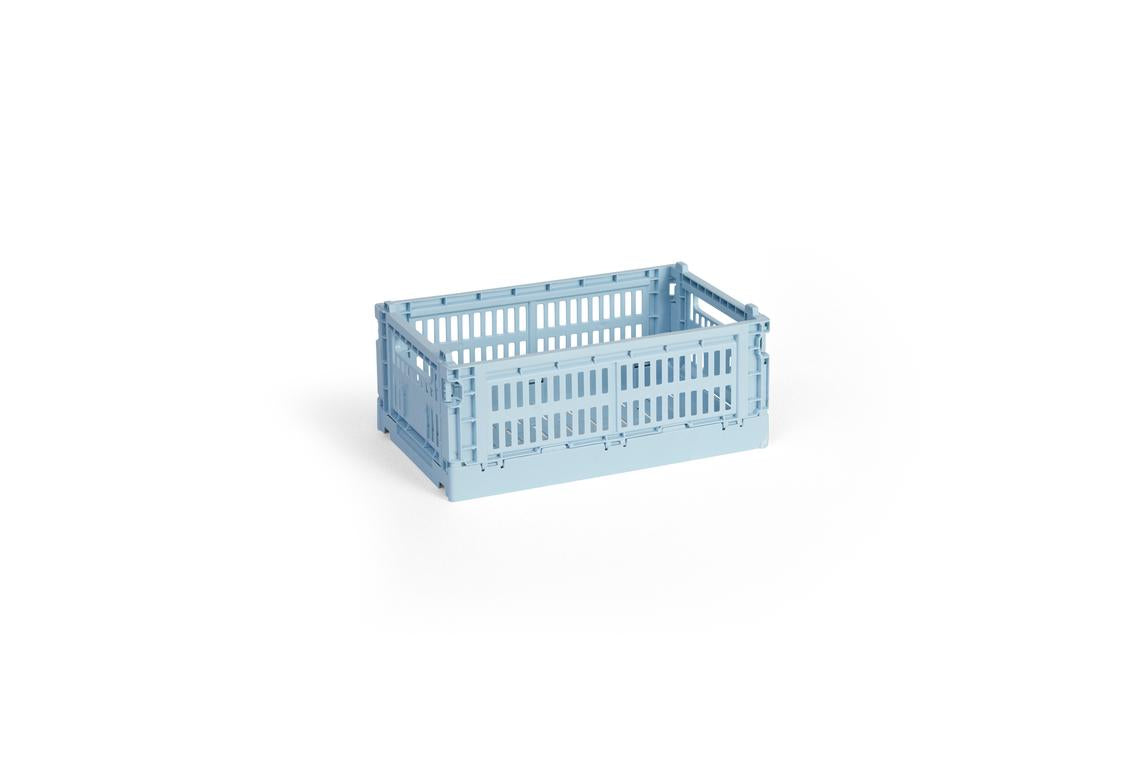Light blue storage crate on a white background
