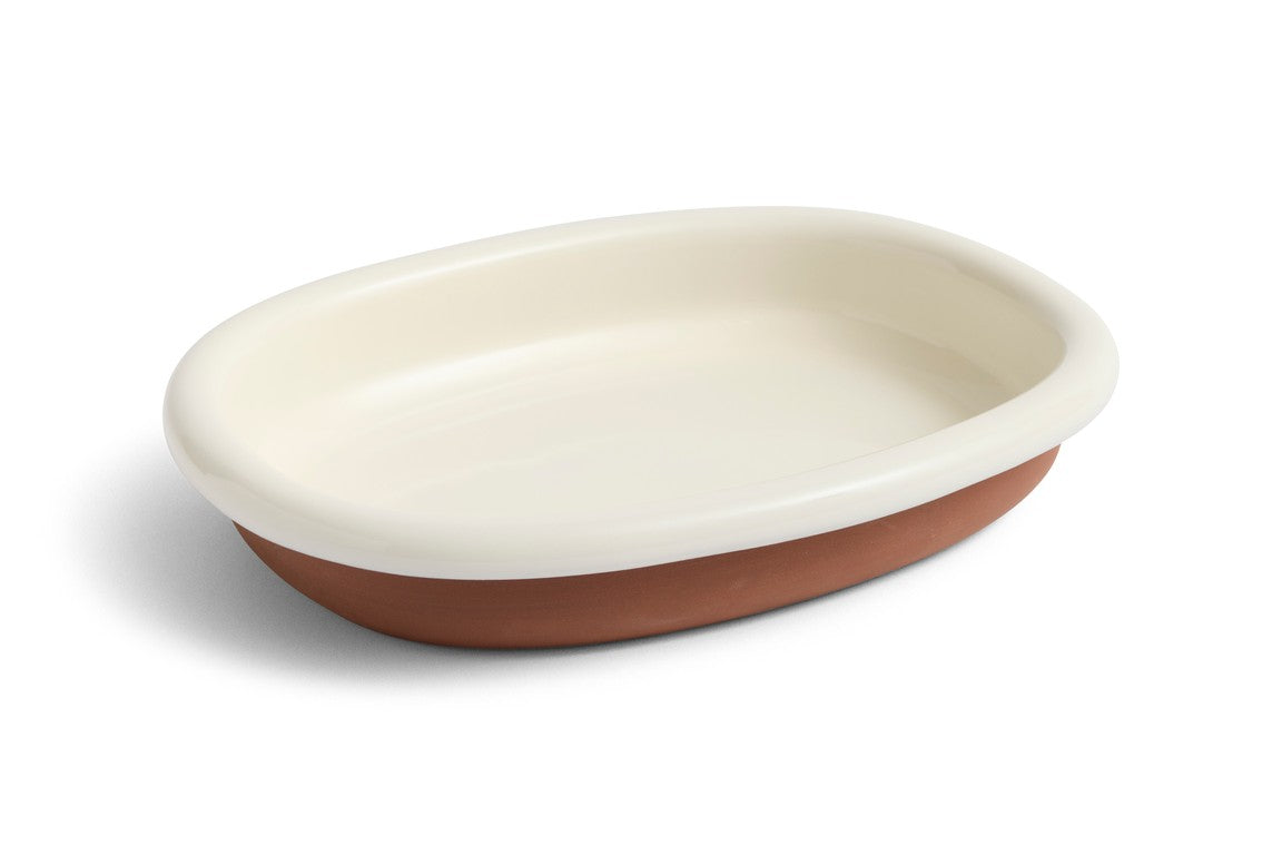 Barro Oval Dish - Large, Off White & Terracotta