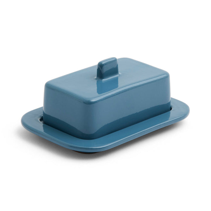 Blue butter dish on a white background