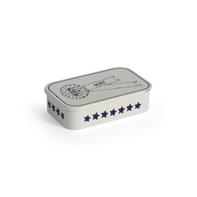 HAY Dog Treat Tin in Blue on a white background. Available at mooch-y