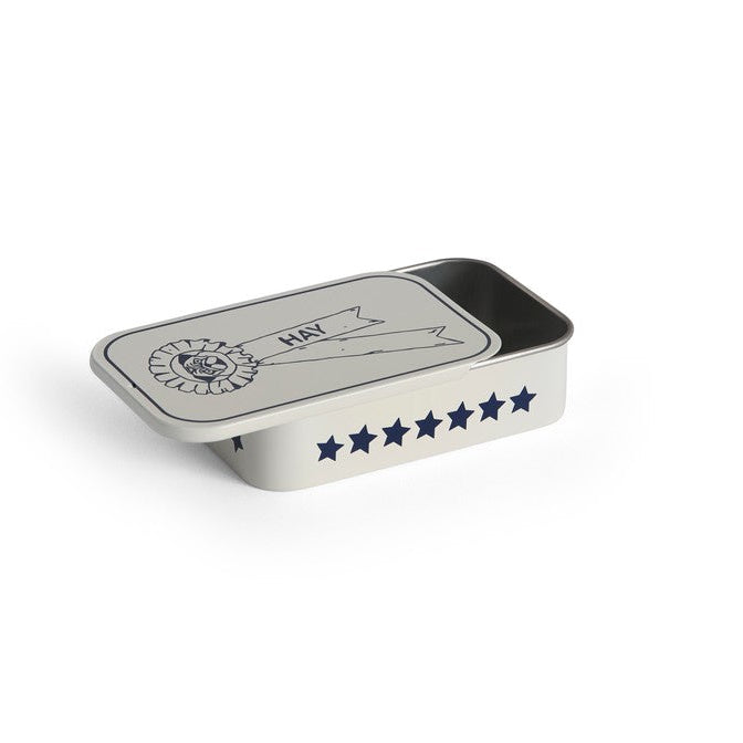 HAY Dog Treat Tin in Blue on a white background. Available at mooch-y