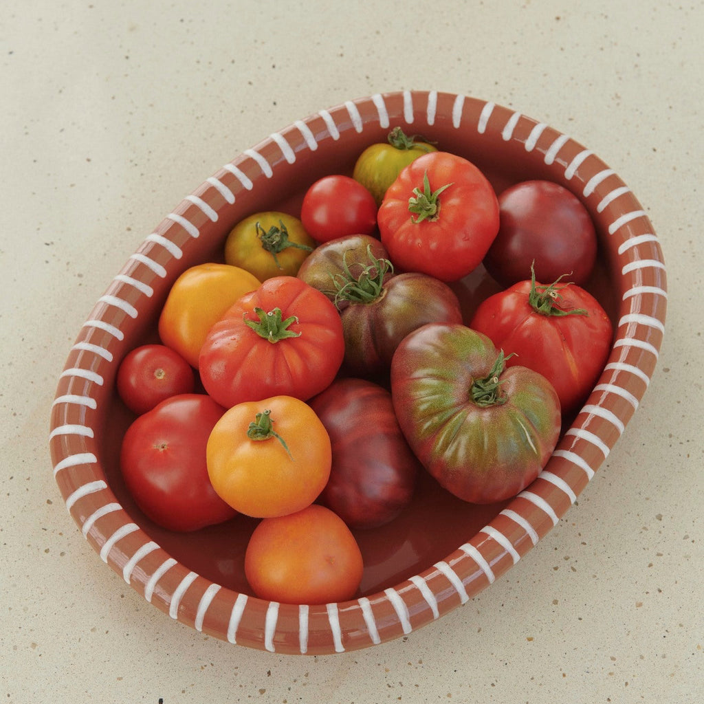 Barro Oval Dish - Large, Natural With Stripes