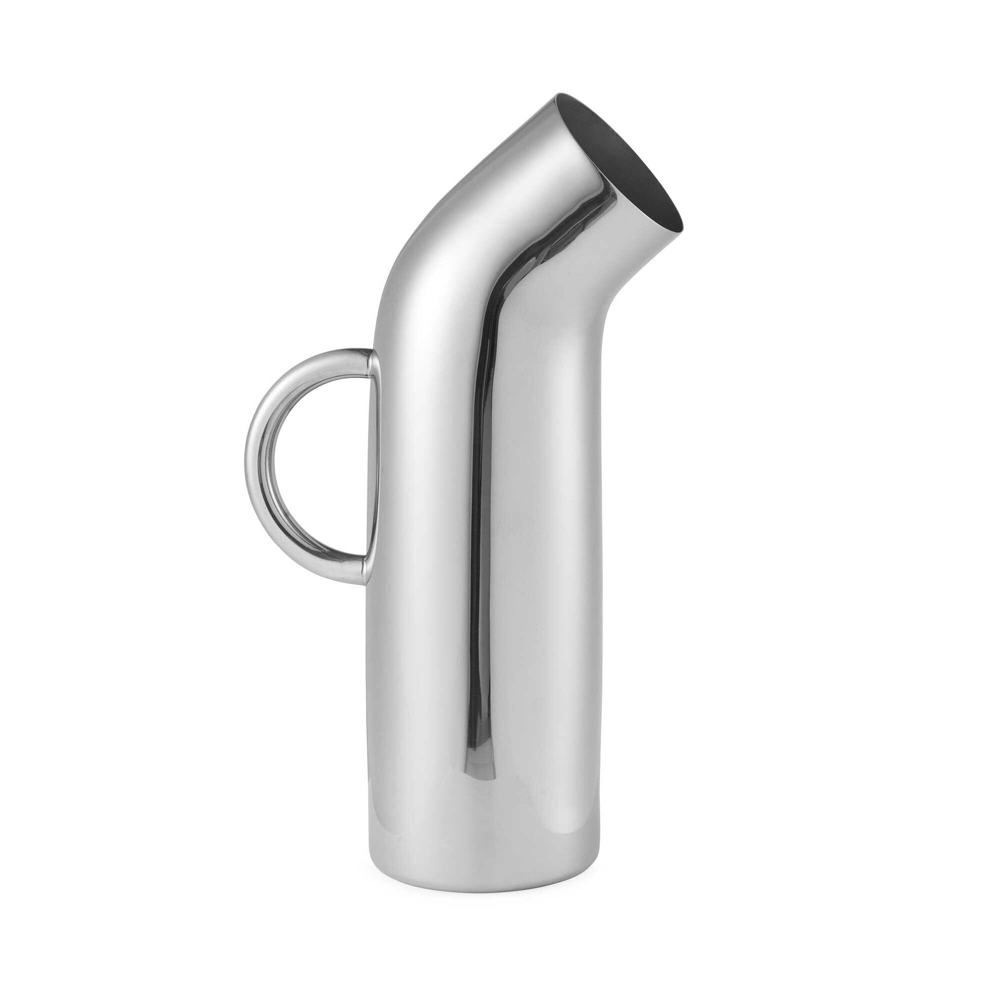 Stainless steel water jug in the shape of a pipe on a white background