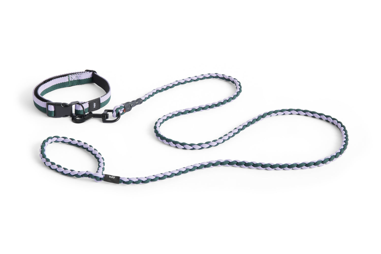 Dog collar and leash set with braided design on a white background