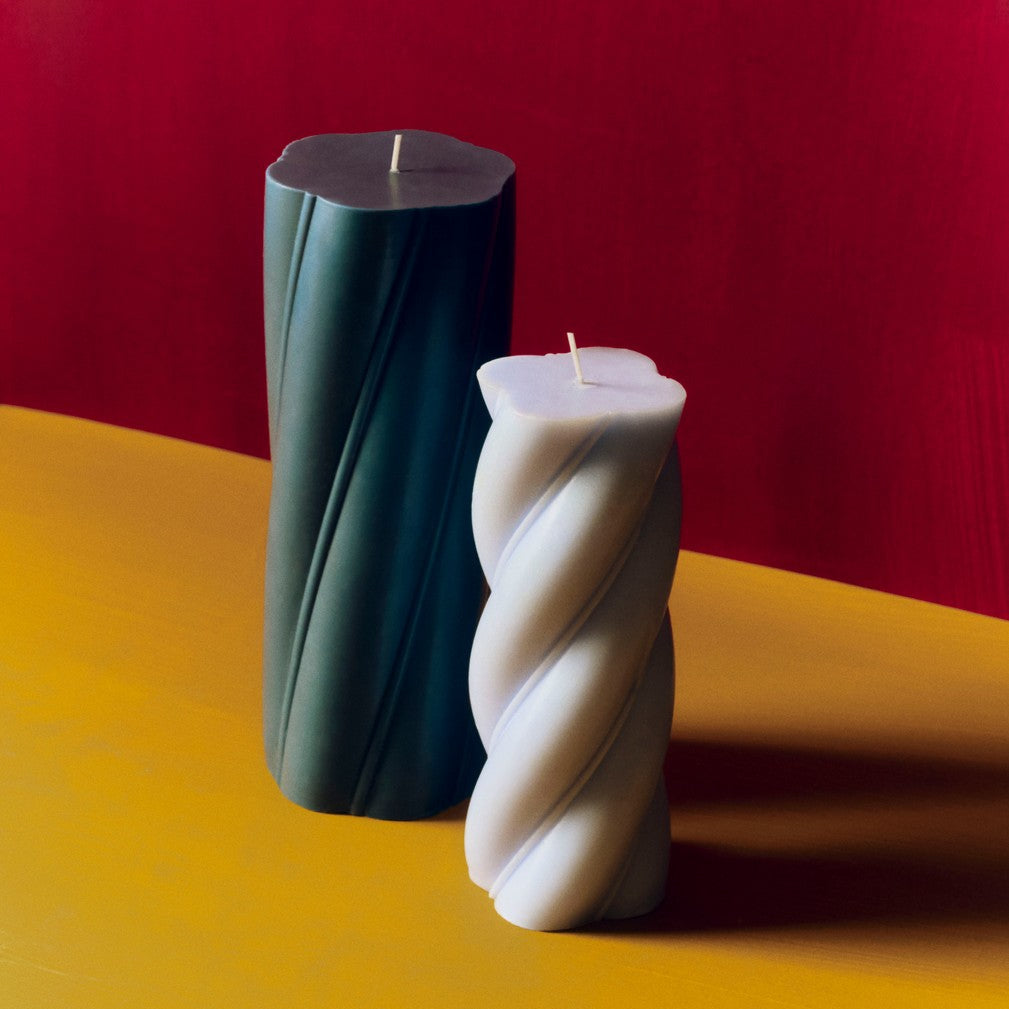 HAY Soft Serve Medium Candle in Blue and Large Soft Serve Candle in Teal