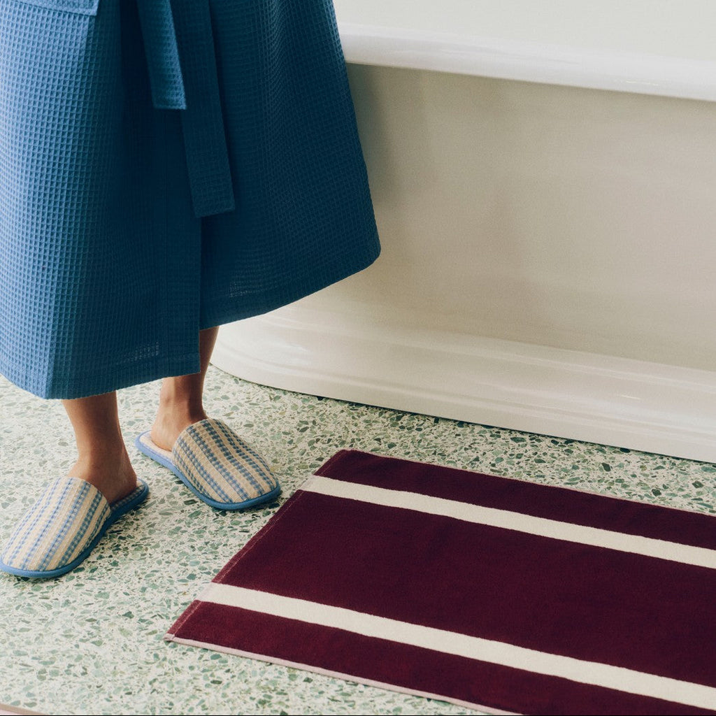 Waffle Slippers-Stripe dusty blue
