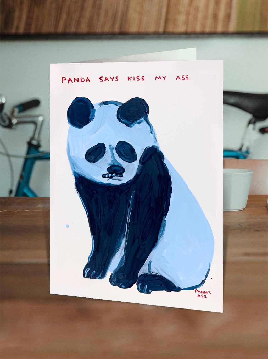Funny Greetings Card - Panda Kiss My Ass by David Shrigley