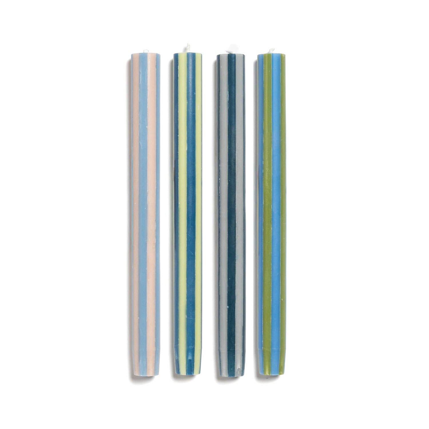 Set of four striped cylindrical objects on a white background