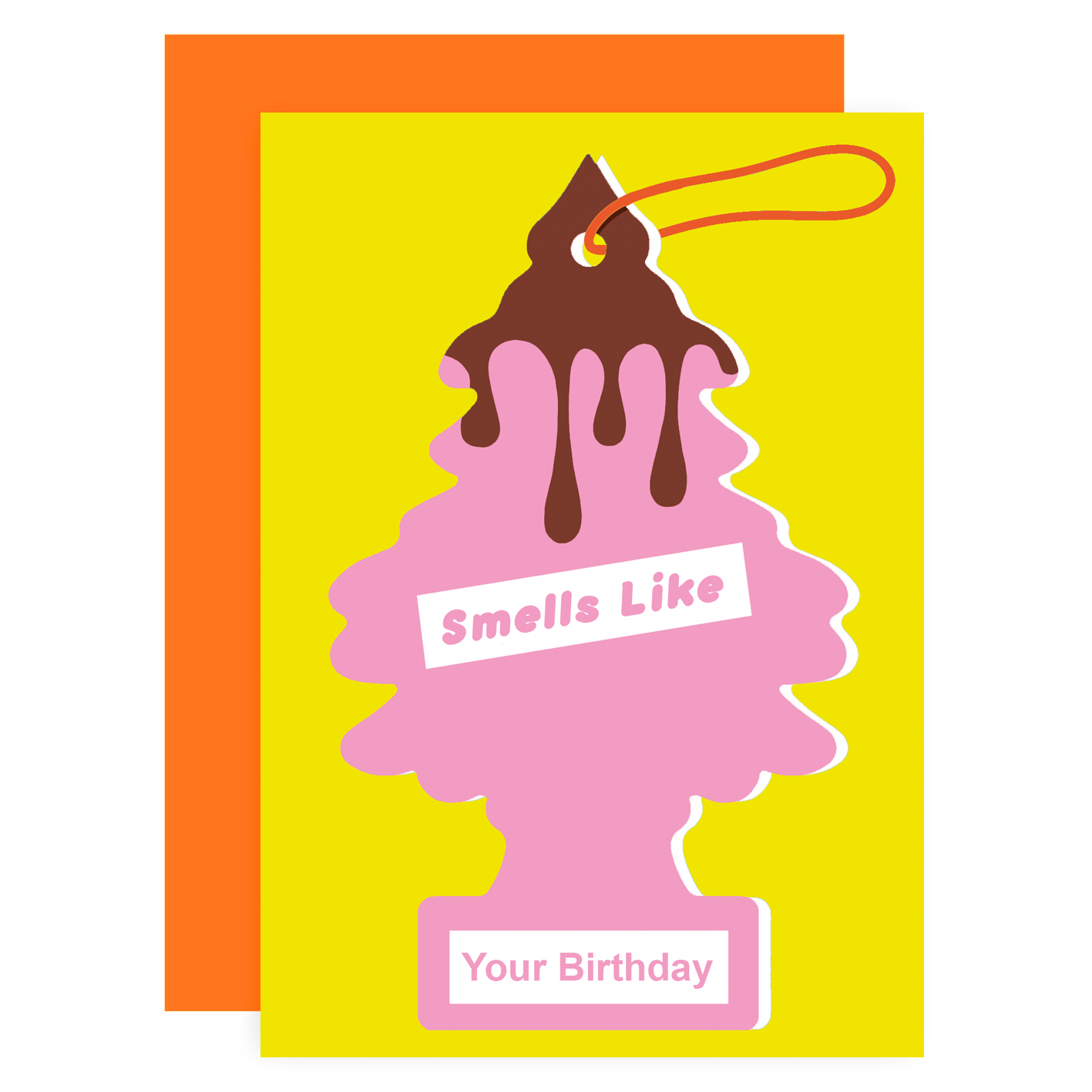 Greetings card with illustration of tree saying "smells like your birthday"