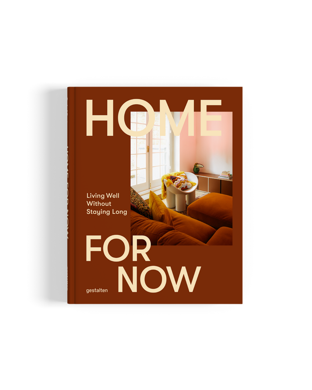 Book cover of 'Home for Now' with a living room image on a white background