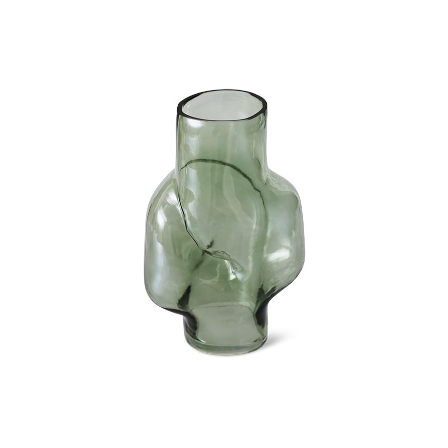 Green glass vase on a white background