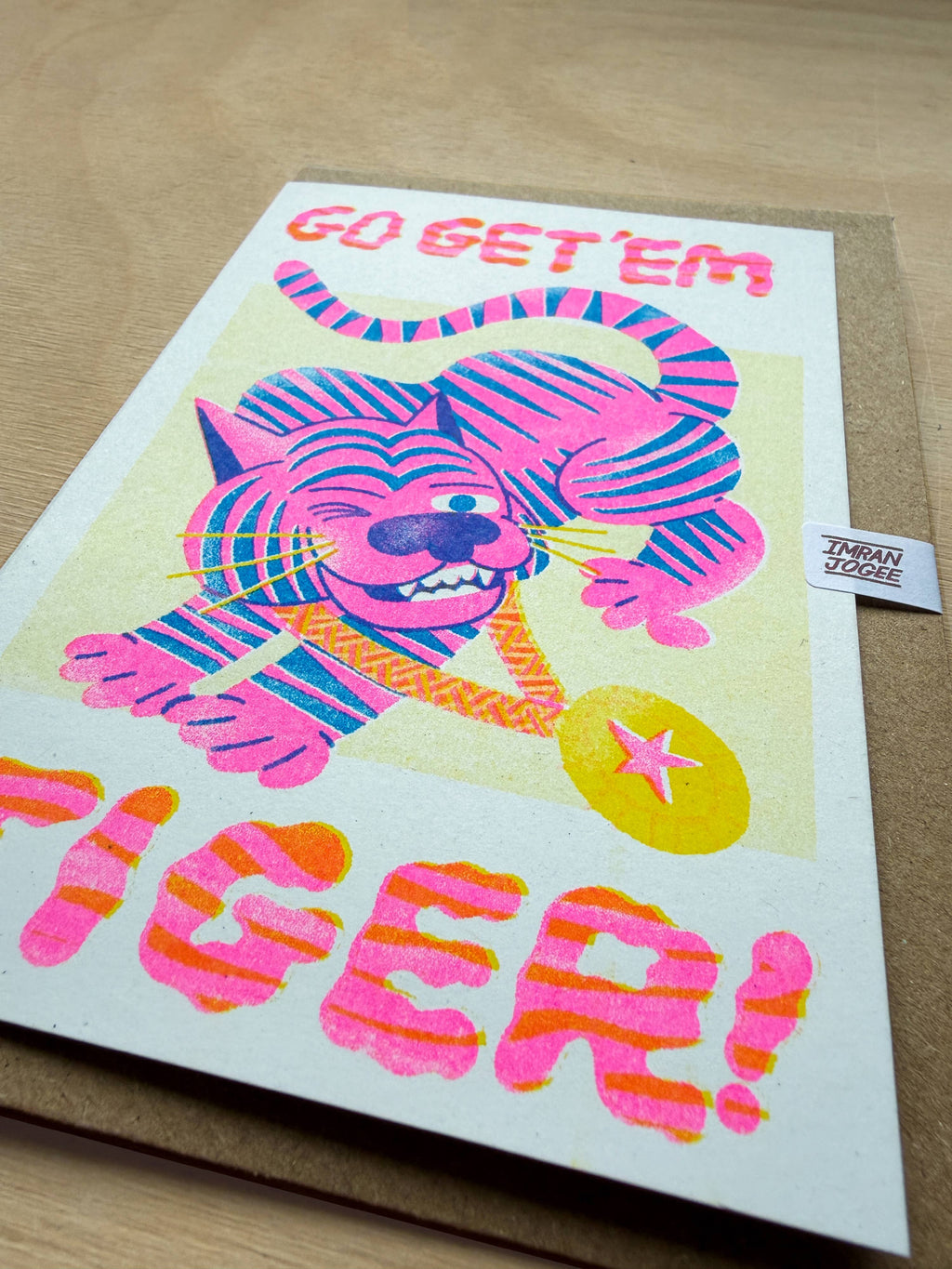Go Get 'Em Tiger Risograph card