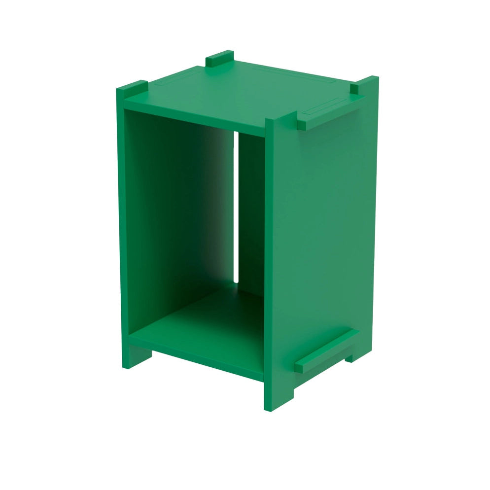 Green modular side table on a white background