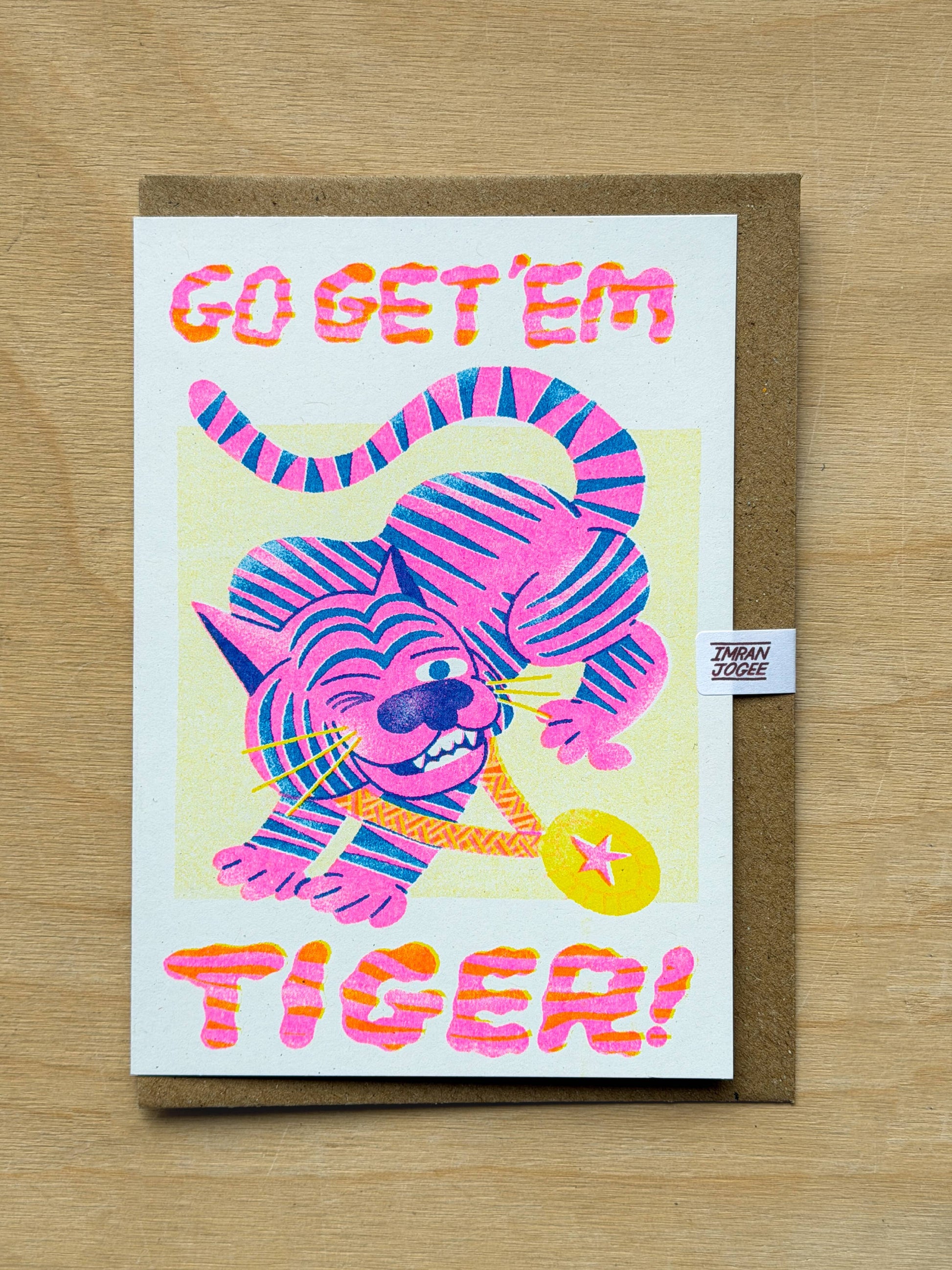 Go Get 'Em Tiger Risograph card