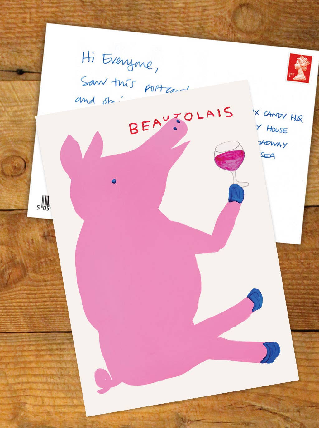Funny A6 Art Postcard By David Shrigley - Beaujolais Pig