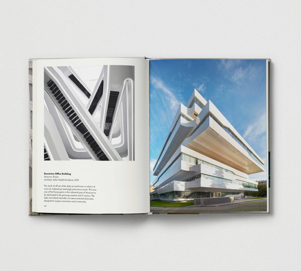 Open book showing architectural design on a white background